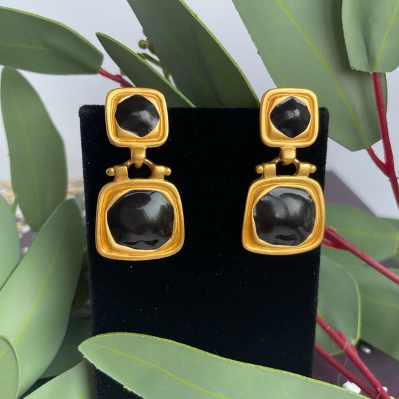 Anne Klein Jewelry - Vintage Anne Klein Gold & Black Enamel Earrings
